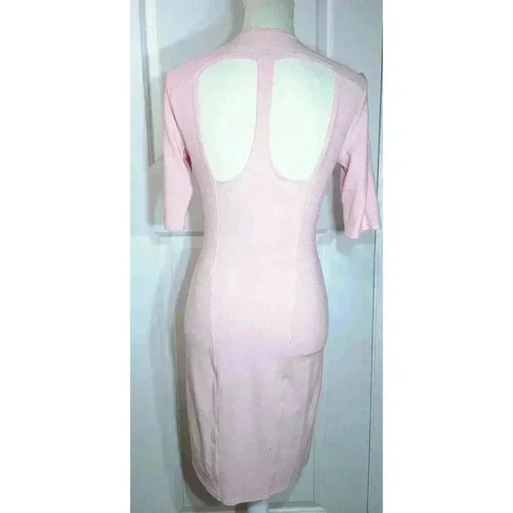 Helmut Lang Pink Bodycon Dress Back Shoulder Cut Outs Stretch Knit Sz Medium - Picture 4 of 9